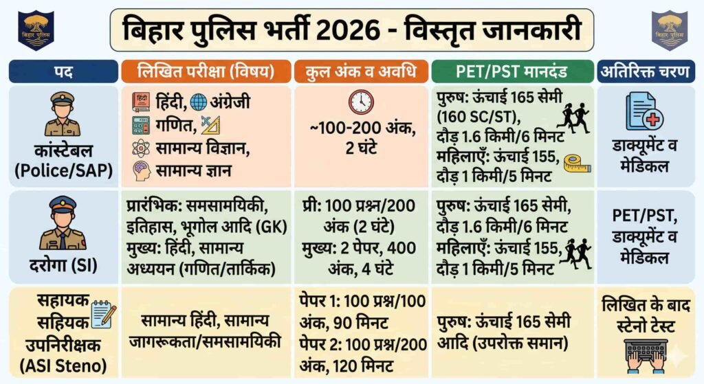 बिहार पुलिस भर्ती 2026 – कांस्टेबल, दरोगा (SI), ASI